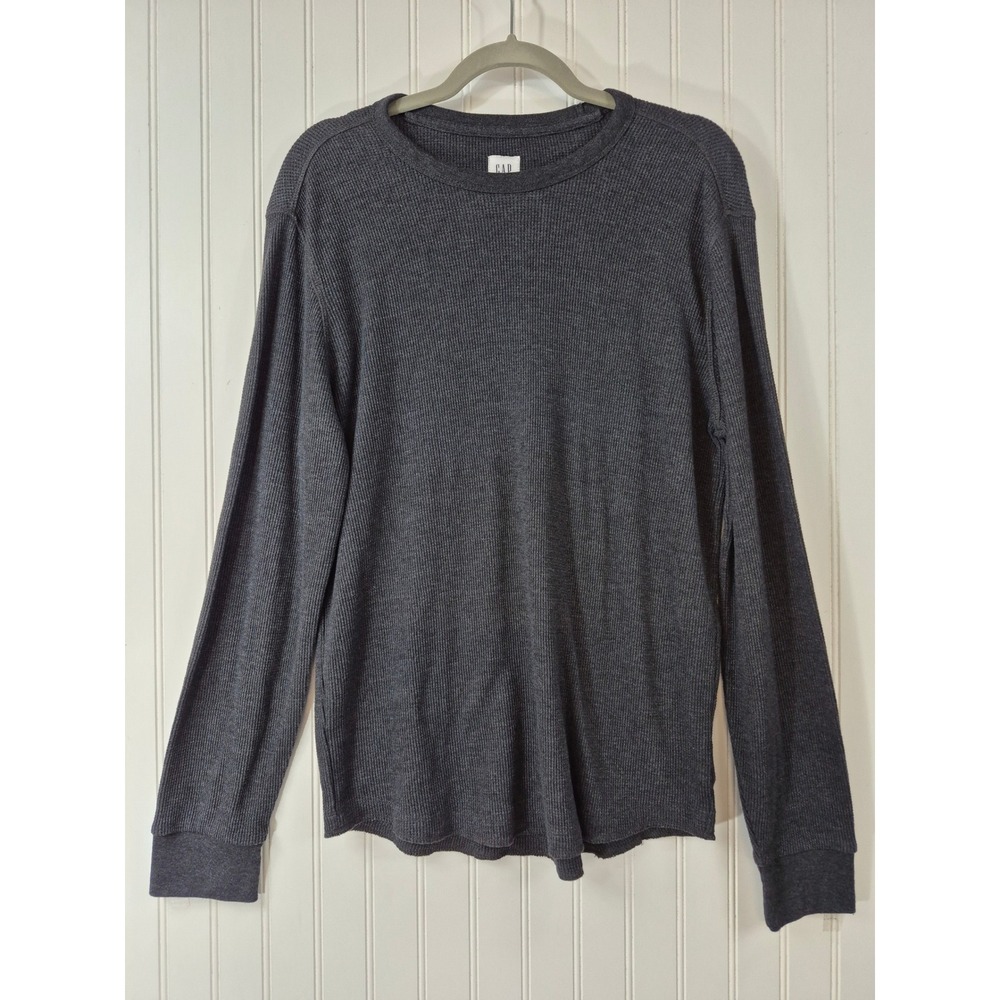 Gap Mens Thermal Long Sleeve Shirt Charcoal Gray Waffle Knit Crew Neck Large